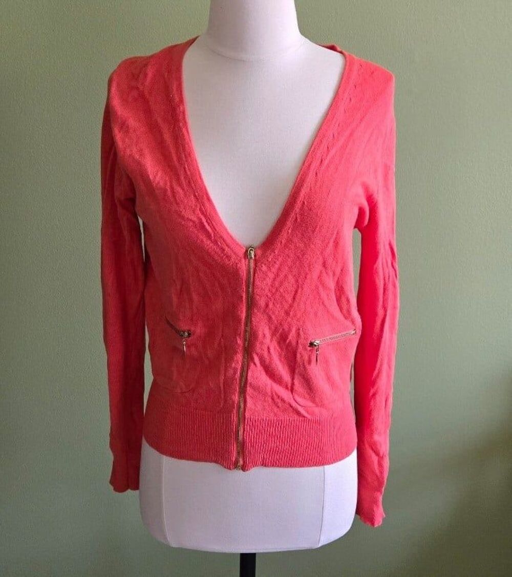 Forever 21 Orange Zip Up Cardigan Sweater Size Medium
